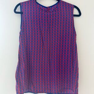 Diane Von Furstenberg Blue and Red 100 percent Silk Blouse